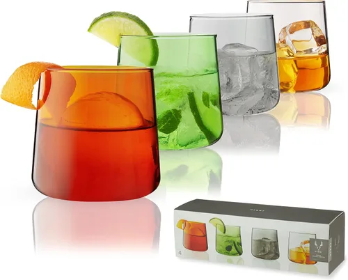 Viski Aurora Tumblers - Copas de vino de colores, divertidas copas de cóctel teñidas en transparente, gris, verde y ámbar, aptas para lavavajillas,