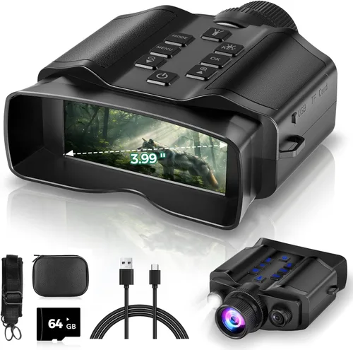 Miniatura 10 de Gafas de visión nocturna para adultos, prismáticos de visión nocturna 4K con batería recargable de 5000 mAh y tarjeta TF de 32 GB para caza
