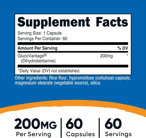 Miniatura 2 de Nutricost Cápsulas de dihidroberberina (200 mg, 60 cápsulas) - Metabolito más biodisponible de berberina