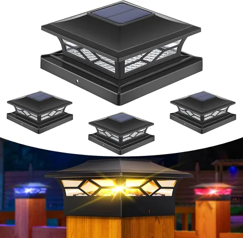 Miniatura 17 de APONUO - Luces solares para punta de poste, paquete de 6, 2 modos, luces solares para postes de valla, IP65 impermeables, encendido/apagado