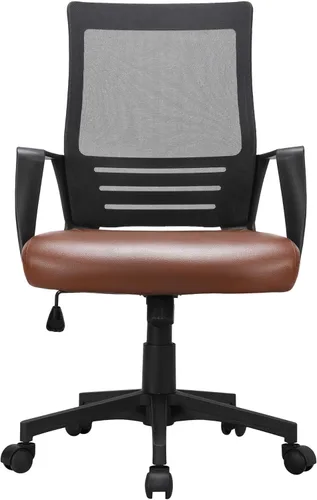 Miniatura 10 de Yaheetech Silla de oficina de malla con respaldo medio con asiento de cuero, silla ejecutiva para computadora de oficina con reposabrazos y soporte