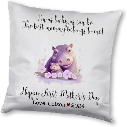 Miniatura 7 de Generic Custom Mama Hippopotamus with Childs, First Mother's Day Custom Pillowcase, Personalized Mother's Day Pillowcase, Gift for Mom, Home Decor