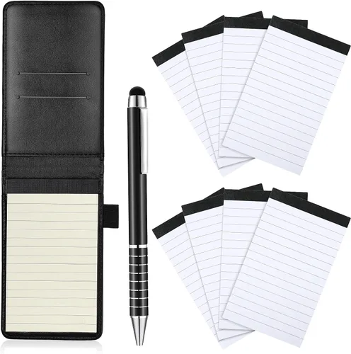 Juego de bloc de notas pequeño, 10 piezas, incluye mini soporte para bloc de notas con 50 hojas con reglones, bolígrafo de metal y 8 cuadernillos de