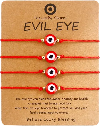 Miniatura 10 de SUMMER LOVE Paquete de Pulseras de Mal de Ojo Juego de 4 Tobilleras Cordón Negro Rojo Protección de la Suerte Pulseras Ajustables Hechas a Mano