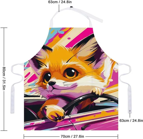 Miniatura 2 de MUSM Apron for Adults - 27.6 X 31.5 Inch, Heavy-Duty Polyester Aprons with Two Large Pockets, Waterproof Little Fox in The Car Kitchen Apron for