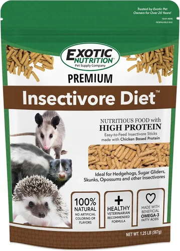 Dieta de insectívoros premium (1.25 libras) – Dieta saludable y nutritiva a base de pollo, alta en proteínas, para planeadores de azúcar, erizos,