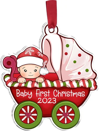 Miniatura 12 de Gossby Adorno de Navidad acrílico para la familia de 3 – Adorno de madera para la primera Navidad del bebé – Nuestra primera Navidad como familia