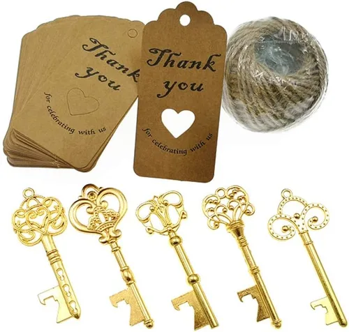 Miniatura 2 de ALIMITOPIA 50 piezas de abrebotellas con llave de esqueleto, despedida de soltera, boda, fiesta, recuerdo, regalo con etiqueta de acompañante y Tono