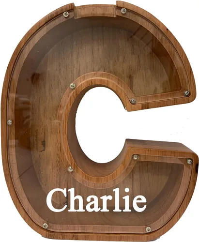 Miniatura 36 de Alcancía grande de madera personalizada para niños, alcancía con nombre personalizado, alcancía (nombre grabado láser) letras del alfabeto