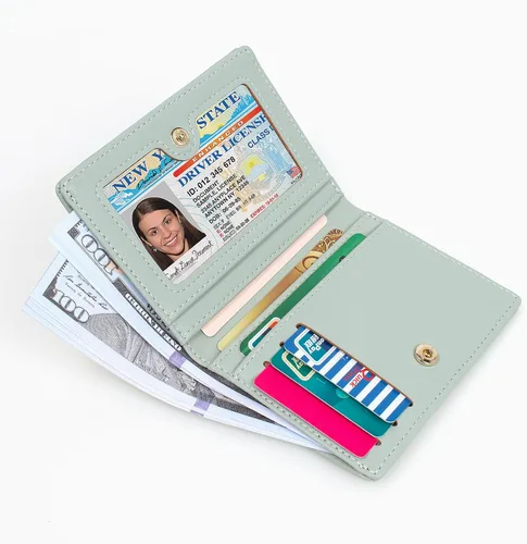 Miniatura 3 de SUMGOGO Cartera pequeña para mujer, delgada, de piel, con tarjetero RFID, plegable, corto, con cremallera, bolsillo frontal, Verde (Mint Green)