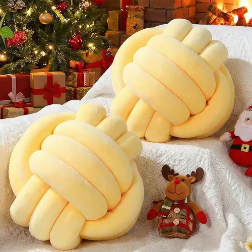 Miniatura 12 de Namalu 2 piezas de almohada bola de nudo suave, cojines decorativos redondos anudados, almohadas de bola rellenas hechas a mano para dormitorio