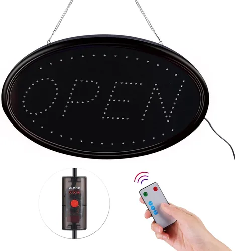 Miniatura 9 de Letrero LED de Abierto, FITNATE Grande 23x14 pulgadas Letrero de Negocio Abierto con Control Remoto Luz de Pantalla Eléctrica, 2 Modos Luces