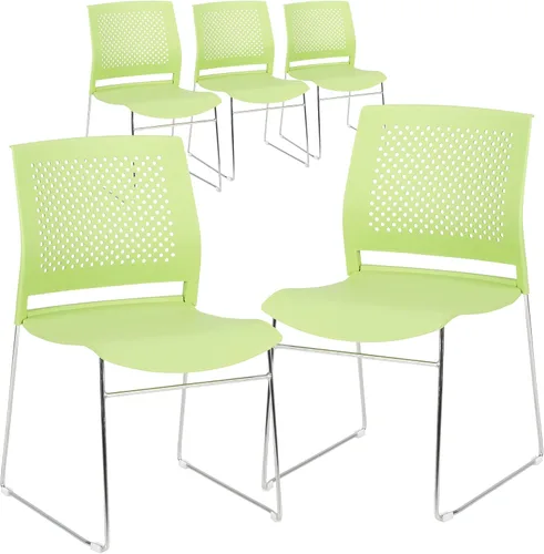 Norwood Silla apilable de oficina con base de trineo cromado, con respaldo perforado (paquete de 5)