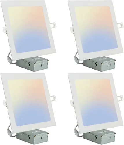 Paquete de 4 luces LED empotrables cuadradas de 8 pulgadas regulables con caja de conexiones, 3CCT 3000K-4000K-6000K seleccionables, 1600LM CRI 90+