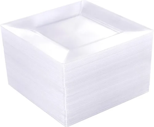 Miniatura 11 de WDF 60 platos de plástico transparente, platos cuadrados desechables para postre/ensalada, plato de plástico de 7 pulgadas para aperitivos de boda