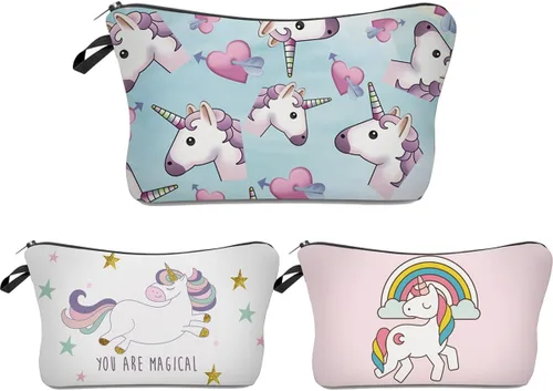 Miniatura 10 de Deanfun 3 unids/set Super divertido 3D impresión mujeres cosméticos bolsa multifunción lápiz titular (unicornio), 3 piezas Flamencos, Pájaros