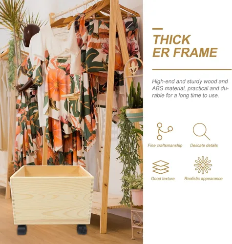 Miniatura 5 de Cabilock Caja de almacenamiento de madera con tapa y ruedas, organizador portátil de artículos diversos, contenedor de almacenamiento para el hogar
