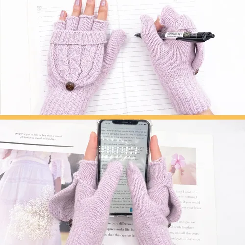 Miniatura 82 de Beurlike Guantes de invierno para mujer, de lana cálida, a prueba de viento, convertibles, sin dedos