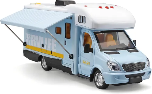 Juguetes de autocaravanas para niños, autocaravana de juguete de metal fundido a presión con luz y sonido, edades 3-8 (Azul)