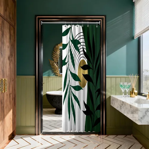 Miniatura 17 de Cortina de ducha bohemia en negro y gris, cortinas de ducha modernas de mediados de siglo negro y gris para baño, juego de tela impermeable