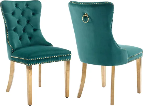 Miniatura 28 de Juego de 2 Sillas de Comedor Modernas de Mediados de Siglo, Tapizadas en Terciopelo Beige con Respaldo Acolchado, Sillas de Cocina y Comedor, Patas