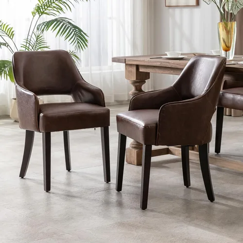 Juego de 2 sillas de comedor tapizadas de piel sintética con respaldo hueco, asiento acolchado, patas de madera para restaurante/decoración del