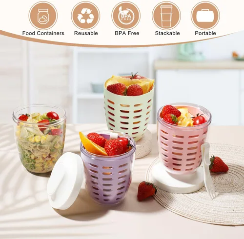 Miniatura 2 de Taza portátil de almacenamiento de ensalada de frutas para picnic y fiesta con tapas y tenedor, contenedores de almacenamiento de frutas de 20 oz