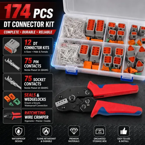 Miniatura 8 de 174Pcs 12 Kits Kit de Conectores DT Con Alicate de Crimpado para Conectores Deutsch, Conectores de 2 3 4 6 8 12 Pines Conectores Eléctricos
