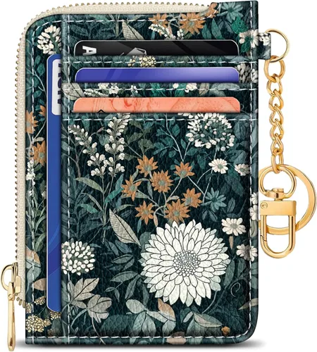 Miniatura 39 de GIANCOMICS Cartera delgada con tarjetero para mujer, funda pequeña con bloqueo Rfid, llavero de bolsillo delgado con cremallera curvada, tarjetero