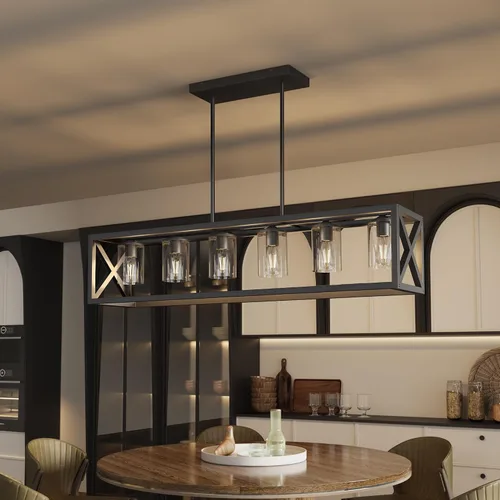 Miniatura 14 de Lámpara de comedor de granja – Iluminación de isla de cocina de 4 luces con altura ajustable y metal grueso para comedor sobre mesa, candelabros