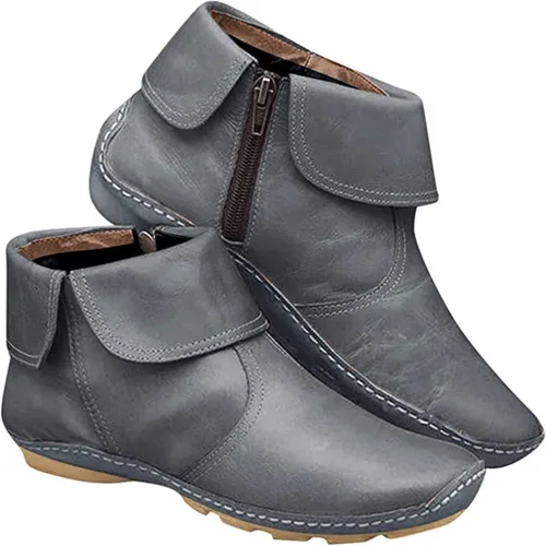 Miniatura 29 de Ladmiple Botas de tobillo para mujer, sin tacón, casual, con cremallera lateral, botas cortas vaqueras occidentales, zapatos para caminar V-Caqui