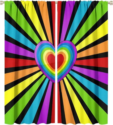 Miniatura 63 de Cortinas opacas abstractas de arco iris, pintura de color arcoíris con gotas, diseño gráfico creativo con bolsillo para barra, para sala de estar