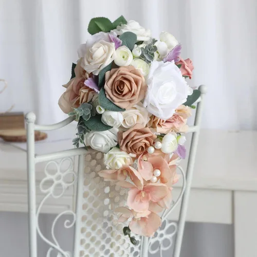 Miniatura 2 de MOJUN Ramos de novia para boda, cascada de gota de agua, ramo de flores artificiales para boda, ceremonia, aniversario, despedida de soltera, G