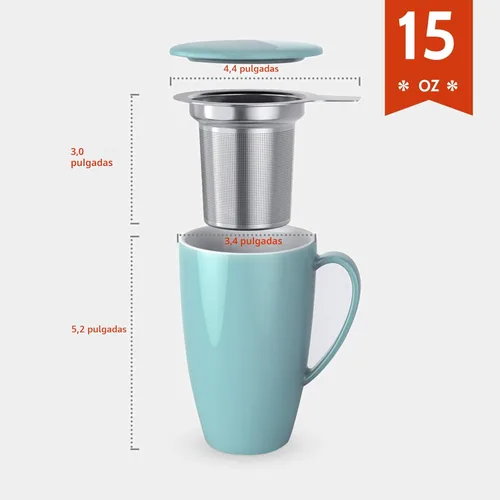 Miniatura 2 de Sweese Taza de té de porcelana de 15 onzas con infusor y tapa, apta para microondas, mango ergonómico, esmalte sin plomo, para té de hojas sueltas