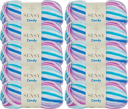 Miniatura 21 de Sensy Candy Yarn - Hilo de 5 madejas, 3.5 onzas, 251 yardas, multicolor para ganchillo y tejido, calibre ligero 3