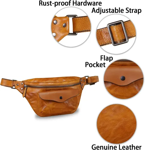 Miniatura 6 de Riñonera de cuero genuino para mujeres y hombres, bolso cruzado de cuero real vintage, bolso cruzado de moda para la cintura