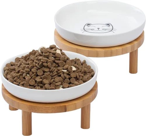 Miniatura 23 de Lusifaco - Cuencos poco profundos para comida de gato, tazón de cerámica de 5.9 pulgadas de ancho para gatos de interior, juego de platos para gatos