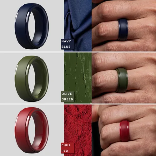 Miniatura 32 de ThunderFit Anillos de boda de silicona para hombre, 0.394 in de ancho y 0.098 in de grosor, paquete múltiple de variedad 1-7