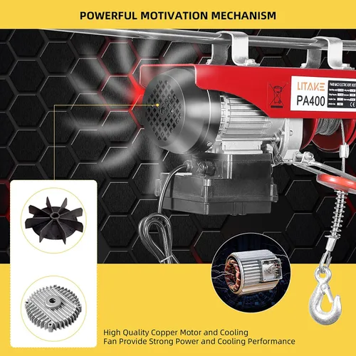 Miniatura 7 de Polipasto eléctrico de 880 libras, polipasto eléctrico de elevación automática, polipasto de cable eléctrico con control remoto inalámbrico
