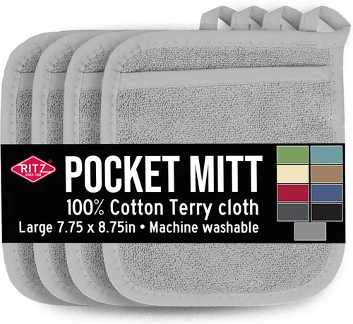 Miniatura 13 de RITZ Guante de bolsillo de rizo y almohadilla caliente: resistente al calor inigualable, 100% algodón duradero, diseño ergonómico para un agarre