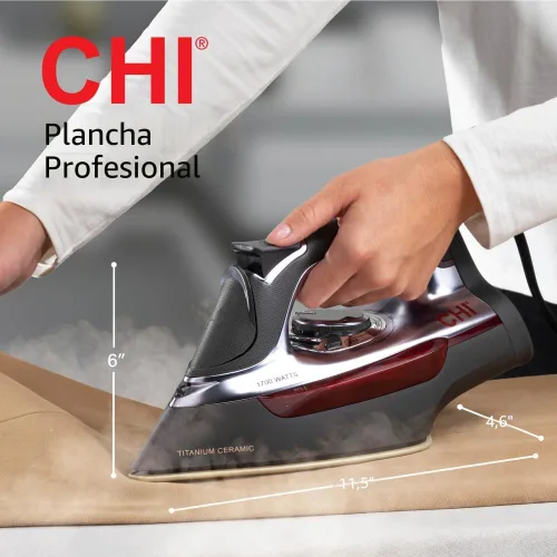 Miniatura 8 de Plancha de vapor CHI Steam para ropa con más de 300 agujeros para una potente función de vapor, dial de guía de temperatura, 1700 vatios, cable XL