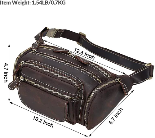 Miniatura 6 de TIDING Men's Leather Waist Bag Large Capacity Vintage Fanny Pack Organizer
