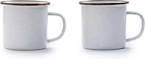 Barebones Juego de 2 tazas de café esmaltadas de 16 onzas, taza de campamento con borde de acero inoxidable para uso en interiores y exteriores