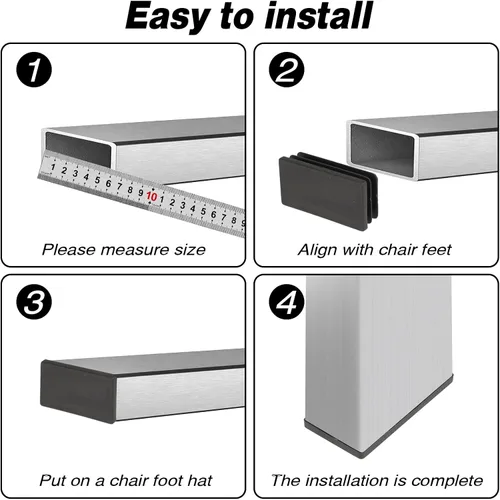 Miniatura 6 de Paquete de 20 tapas de plástico negras de 1 x 2 pulgadas para patas de silla de tubo rectangular