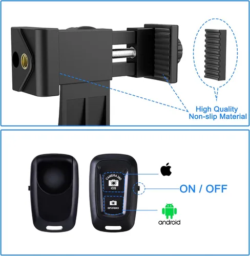 Miniatura 4 de Adaptador universal de trípode para teléfono con control remoto de cámara inalámbrico, soporte para teléfono celular con abrazadera ajustable