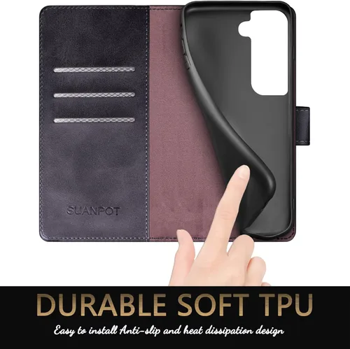 Miniatura 7 de SUANPOT Funda de piel tipo cartera para Samsung Galaxy S22+/S22 Plus 5G con bloqueo RFID, tarjetero para tarjetas de crédito, funda para teléfono