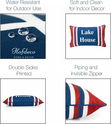Miniatura 4 de Hofdeco Funda decorativa de almohada lumbar solo para interiores y exteriores, lona resistente al agua, verano, lago, azul marino, rojo, palabra