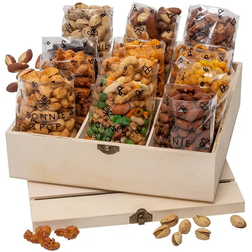 Miniatura 4 de Cesta de regalo para el día del padre, cesta de regalo de nueces en caja de madera reutilizable, opción de regalo saludable, caja de comida gourmet