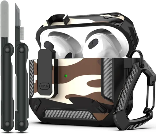 Miniatura 33 de RFUNGUANGO Funda para AirPod de 2ª generación con kit de limpieza, armadura protectora de carcasa dura militar con bloqueo para funda de carga