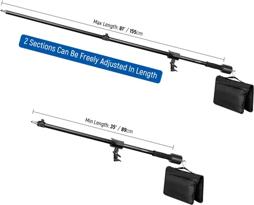 Miniatura 2 de NEEWER Brazo de trípode, de 35" a 61" (90 a 156cm) con contrapeso de 1.5kg y bolsa de arena, rosca de 1/4" compatible con caja de luz, luz